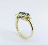 Green Garnet & Diamond Set 14ct Gold Stylized Frog Ring Size N1/2 Val $2690
