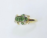 Green Garnet & Diamond Set 14ct Gold Stylized Frog Ring Size N1/2 Val $2690