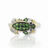 Green Garnet & Diamond Set 14ct Gold Stylized Frog Ring Size N1/2 Val $2690