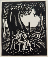 1930s LINOCUT BOOKPLATE by REX WOOD, AFFAIRE DE COEUR. EX MANUSCRIPTS MAG