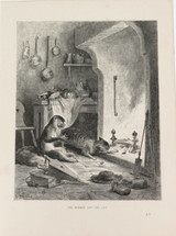 1870 Gustave Dore Large Engraved Bookplate for Jean Fountaine “Monkey & The Cat"