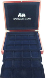 Very Nice Macquarie Mint Wood & Felt Lined 24 Slot 2 Tier Coin Display Case.