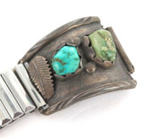 VINTAGE ZUNI STERLING SILVER 4 STONE & LEAF DESIGN MENS WATCH BRACELET. MAKER LL