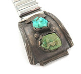 VINTAGE ZUNI STERLING SILVER 4 STONE & LEAF DESIGN MENS WATCH BRACELET. MAKER LL