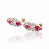 One Pair of 14ct Gold 1.52ct Ruby & 0.64ct H Si Diamond Stud Earrings Val $4035