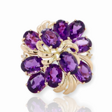 Amethyst Cluster 14ct Yellow Gold Dress Ring Size N Val $2520