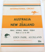 CRICKET. 1970 1st CLASS MATCH SOUVENIR, AUSTRALIA v NEW ZEALAND, EDEN PARK