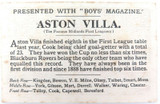 SCARCE 1920s BOYS MAGAZINE LARGE FORMAT SOCCER / FOOTBALL CARD. ASTON VILLA.