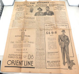 RARE “SPECIAL CRICKET SUPPLEMENT. THE REFEREE. 8/2/1934” 4P NEWSPAPER BROADSHEET