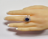 Vintage 3.30ct Blue Sapphire & 1.60ct Diamond Halo 14ct Gold Ring Val $13790