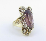 Vintage Amethyst & Diamond Cluster 14k Gold Cocktail Ring Size K Val $8180