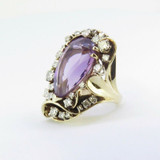Vintage Amethyst & Diamond Cluster 14k Gold Cocktail Ring Size K Val $8180