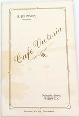 AUSTRALIANA. RARE c1920s “CAFE VICTORIA” PALMERIN St, WARWICK PROMOTIONAL CARD.