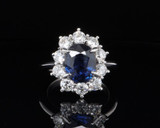 Exquisite Deep Blue 3.02ct Sapphire & Diamond Halo 18ct Gold Ring Val $33880