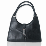 Gucci Jackie Bardot Handbag in Black Python with white metal piston closure.