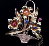Vintage 14ct Yellow & Rose Gold Basket of Flowers Brooch 9.2 grams Val $2895