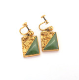 Amazing 10ct Yellow Gold Golden Nugget & Sage Green Jade Screw-on Earrings 14.1g
