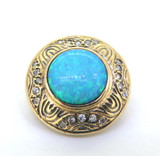 Bright Turquoise Simulated Opal CZ & 14ct Yellow Gold Slider Pendant 3.8g