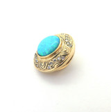 Bright Turquoise Simulated Opal CZ & 14ct Yellow Gold Slider Pendant 3.8g