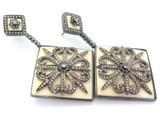 Exquisite Vintage Bochic 2.12cts Diamonds & Resin Art deco Style Earrings 29.4g