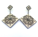 Exquisite Vintage Bochic 2.12cts Diamonds & Resin Art deco Style Earrings 29.4g