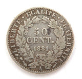 1881 French 50 Centimes Circulated Coin .835 Silver Specs 17.8mm 2.4g