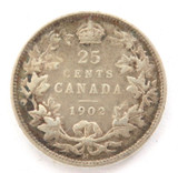 1902 Canada 25 cents Circulated Coin .925 Silver. Specs 23.4mm 5.8g