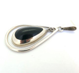 Stylish Mexican Sterling Silver & Pear Shape Black Onyx Suspended Pendant 20.3g