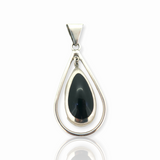 Stylish Mexican Sterling Silver & Pear Shape Black Onyx Suspended Pendant 20.3g