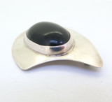 Stunning Modernistic Style Sterling Silver & Onyx Mexican Brooch 15.1g