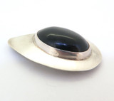 Stunning Modernistic Style Sterling Silver & Onyx Mexican Brooch 15.1g