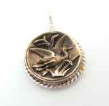 Vintage Handmade Sterling Silver & Bronze Water Bird Theme Pendant 5.5g