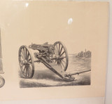 Vintage Poster, 19th C Artillery & Ballistics Etching featuring a Gatling Gun