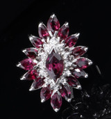 Vintage Ruby & Diamond 14ct White Gold Cocktail Ring Size E1/2 Val $4850