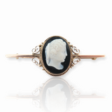 Beautiful Vintage 8ct Rose Gold & Onyx Cameo Portrait Bar Brooch 5.8g