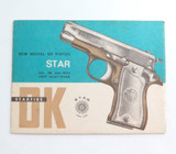 Vintage 1959 Gun Operating Instructions - Star Pistol Model DK. .380 Auto