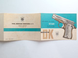 Vintage 1959 Gun Operating Instructions - Star Pistol Model DK. .380 Auto