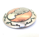 Large Vintage Sterling Silver & Copper Aztec Symbol Motif Circular Pendant 31.1g