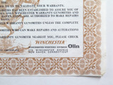 Vintage Winchester Unused Warranty Certificate. World-wide Version #4