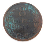 1864 Guernesey Guernsey 8 Doubles Coin
