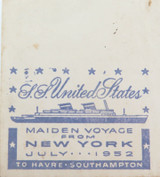 Scarce 1952 USA Cover. Maiden Voyage S S United States.