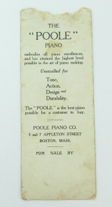 c1900 Rare Poole Piano Co, Boston USA Promotional Page Marker.