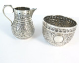 Antique 1890 Decorative Sterling Silver Sugar Bowl & Creamer Goldsmiths 194g