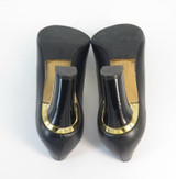 Salvatore Ferragamo Black and Gold-toned 'Tamina' Heels w original box. Size 7