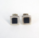 Vintage Pair of Sterling SIlver and Onyx Cufflinks