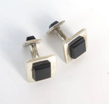 Vintage Pair of Sterling SIlver and Onyx Cufflinks