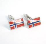 Pair of Enamel Norway Flag Cufflinks in Stainless Steel