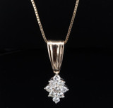 Vintage 14ct Yellow Gold 0.90 cttw Diamond Cluster Pendant & Chain Val $3485