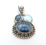 Decorative Handmade Sterling Silver Pearl & Striated Sapphire Pendant 18.6g