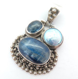 Decorative Handmade Sterling Silver Pearl & Striated Sapphire Pendant 18.6g